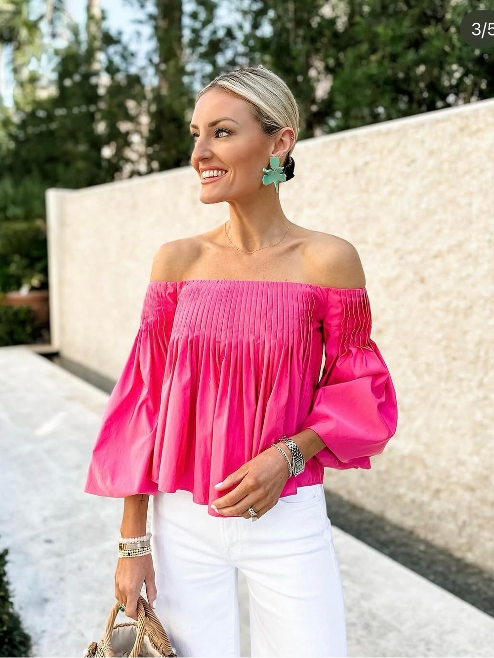 NWT Hyacinth House Pink Pleated Off the Shoulder Top Size Large